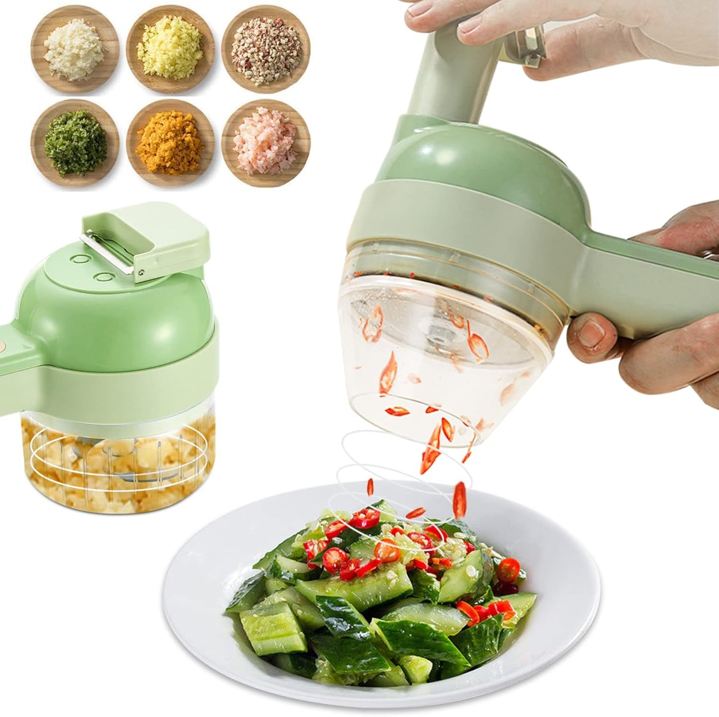 4-in-1 Wireless Electric Food Chopper - Portable Vegetable Chopper for Onion, Garlic, Meat & Herbs