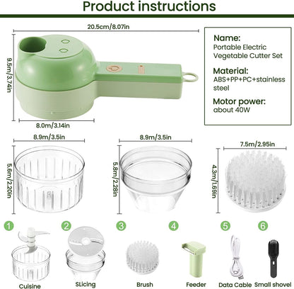 4-in-1 Wireless Electric Food Chopper - Portable Vegetable Chopper for Onion, Garlic, Meat & Herbs