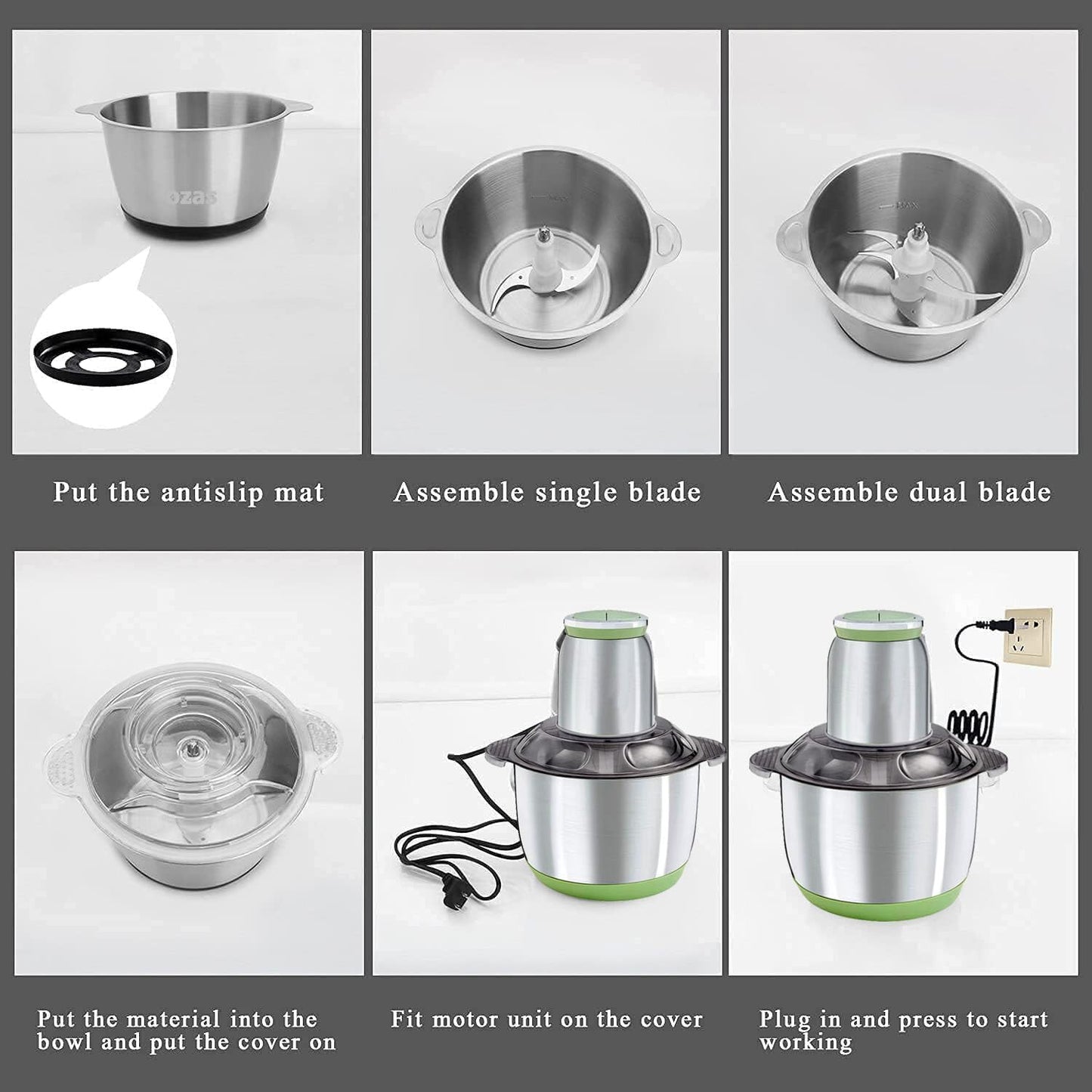 Vinskep 2L Electric Food Chopper & Meat Grinder - 220W Powerful Motor, 2 Speeds, Stainless Steel Bowl - For Mincing Meat, Chopping Vegetables, Onions, Nuts & More