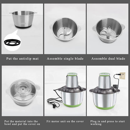 Vinskep 2L Electric Food Chopper & Meat Grinder - 220W Powerful Motor, 2 Speeds, Stainless Steel Bowl - For Mincing Meat, Chopping Vegetables, Onions, Nuts & More