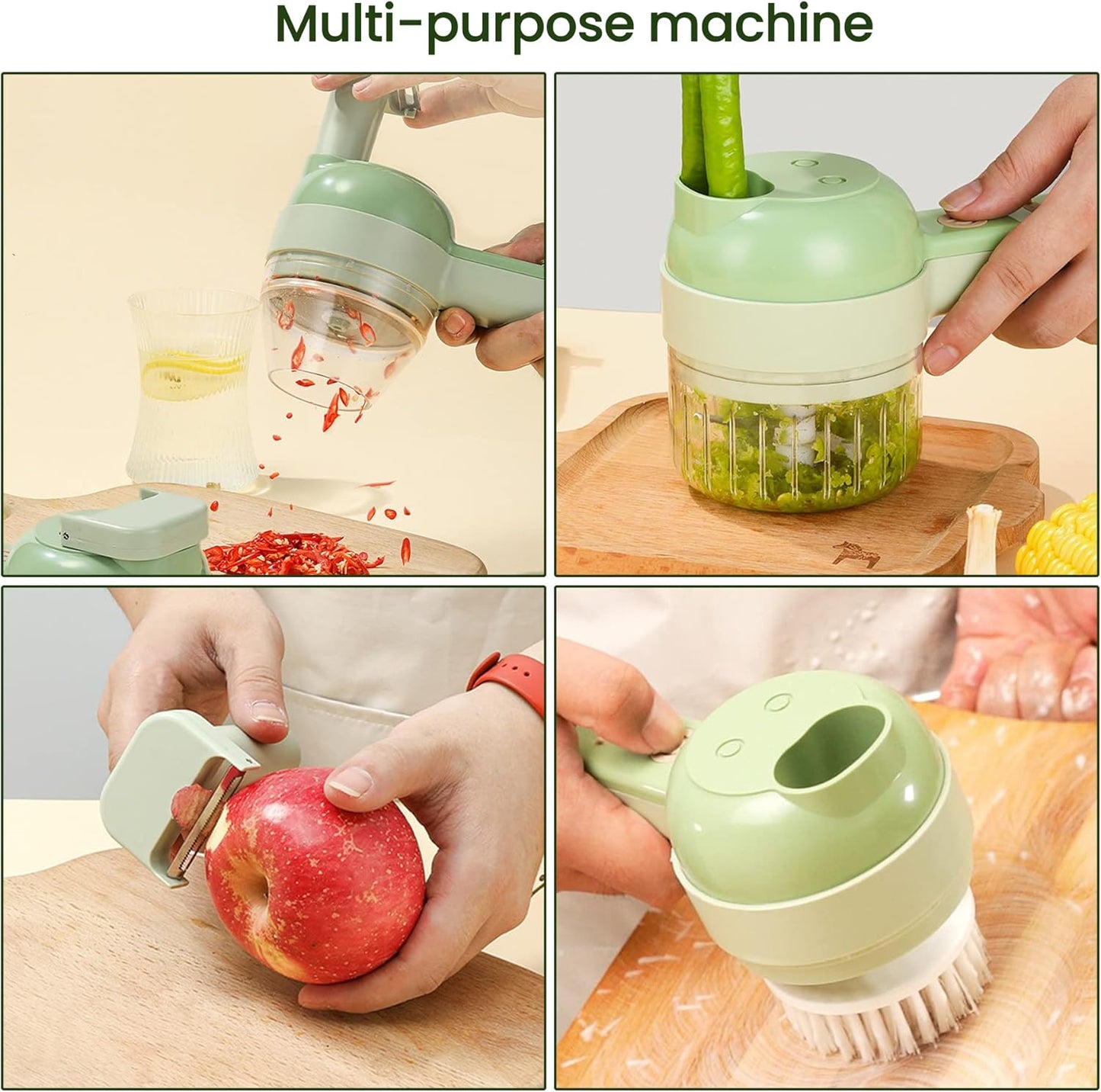 4-in-1 Wireless Electric Food Chopper - Portable Vegetable Chopper for Onion, Garlic, Meat & Herbs